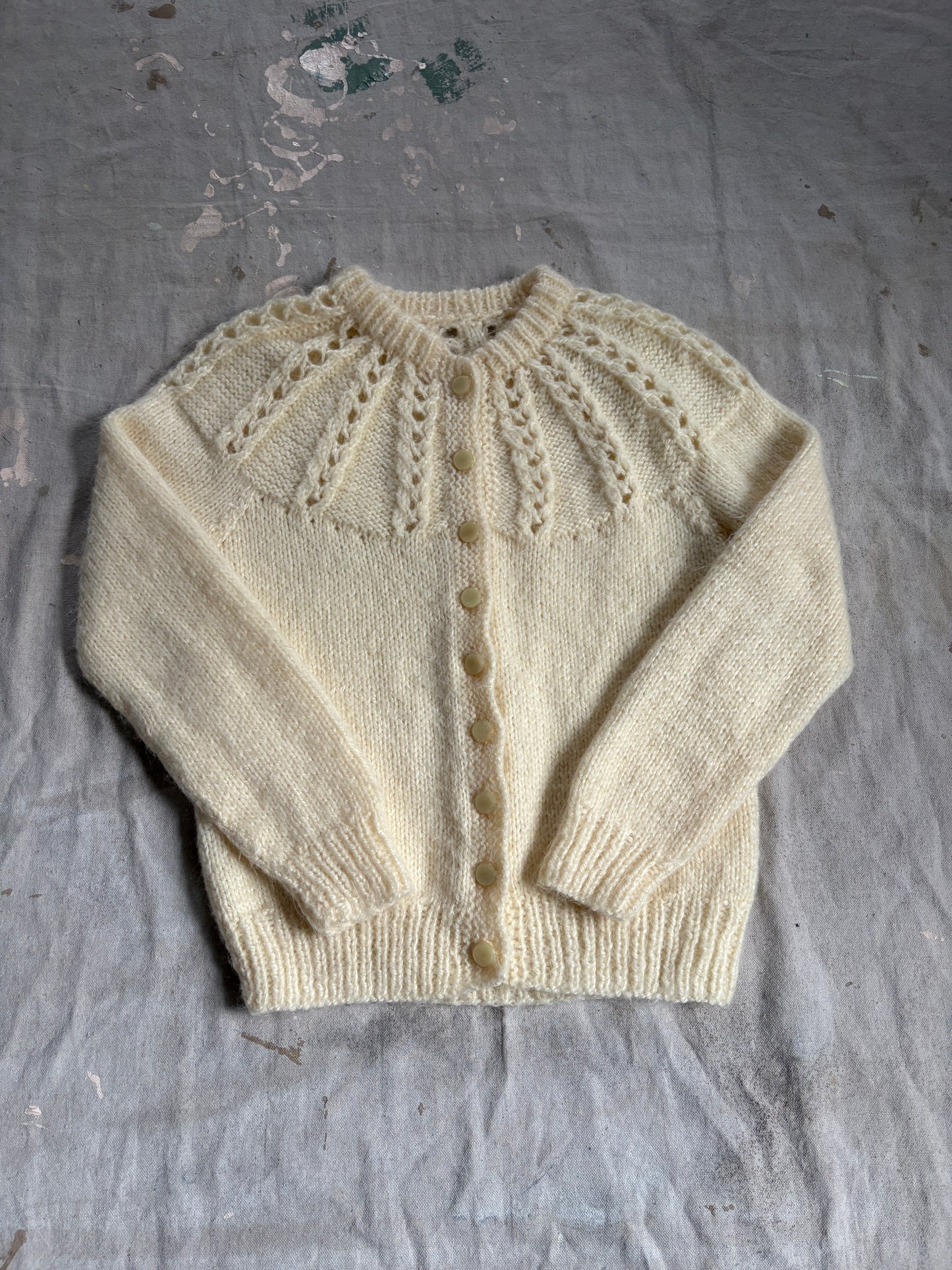 80s Hand Knit Ecru Cardigan Sweater