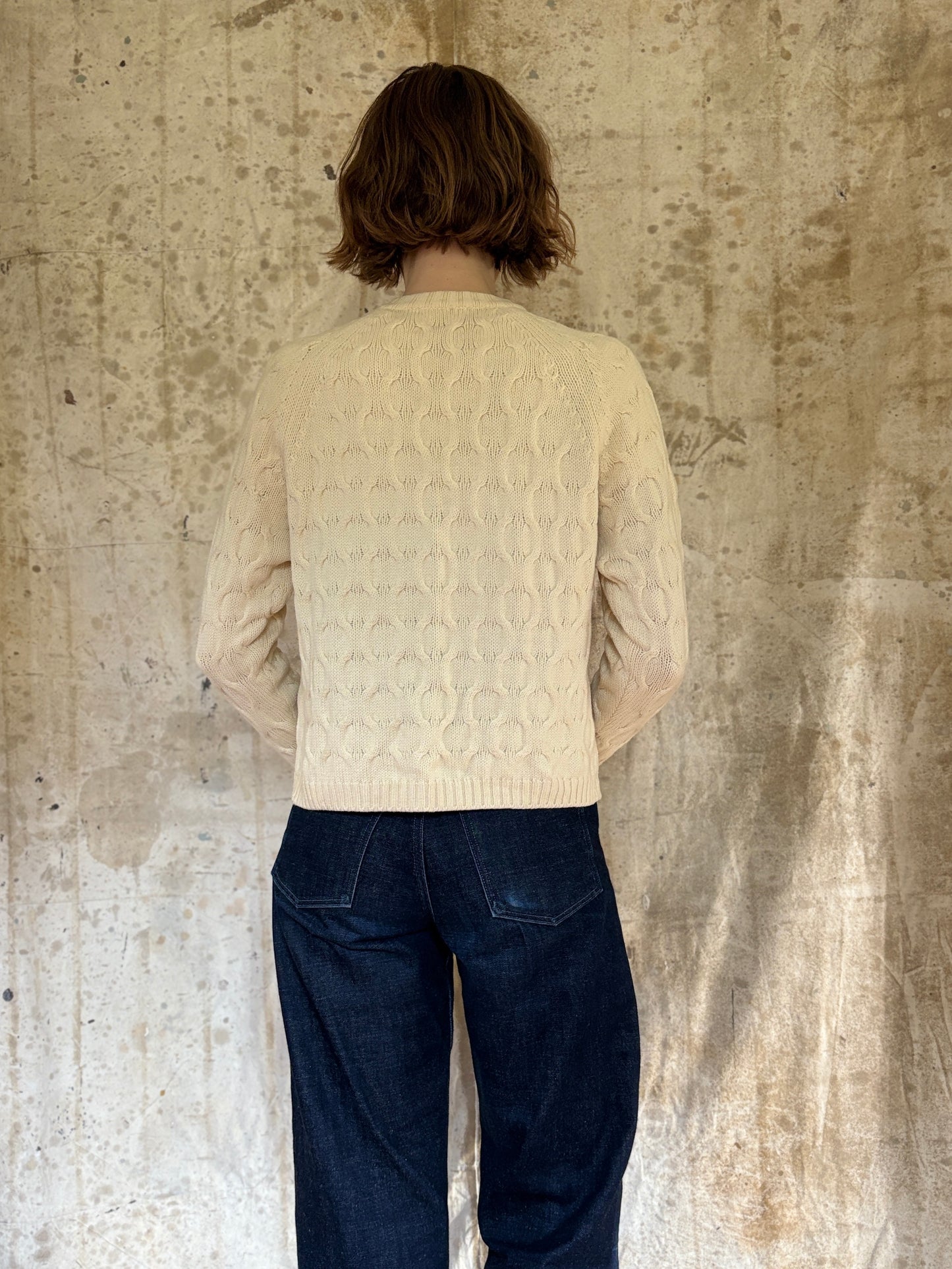 Vintage 70s Ivory Knit Cardigan Sweater