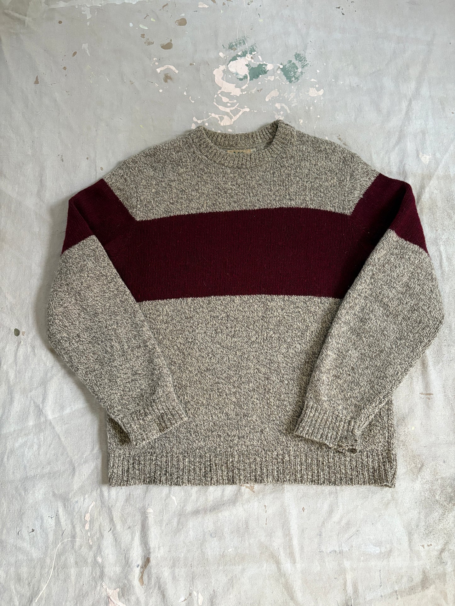 80s REI Oatmeal And Maroon Sweater