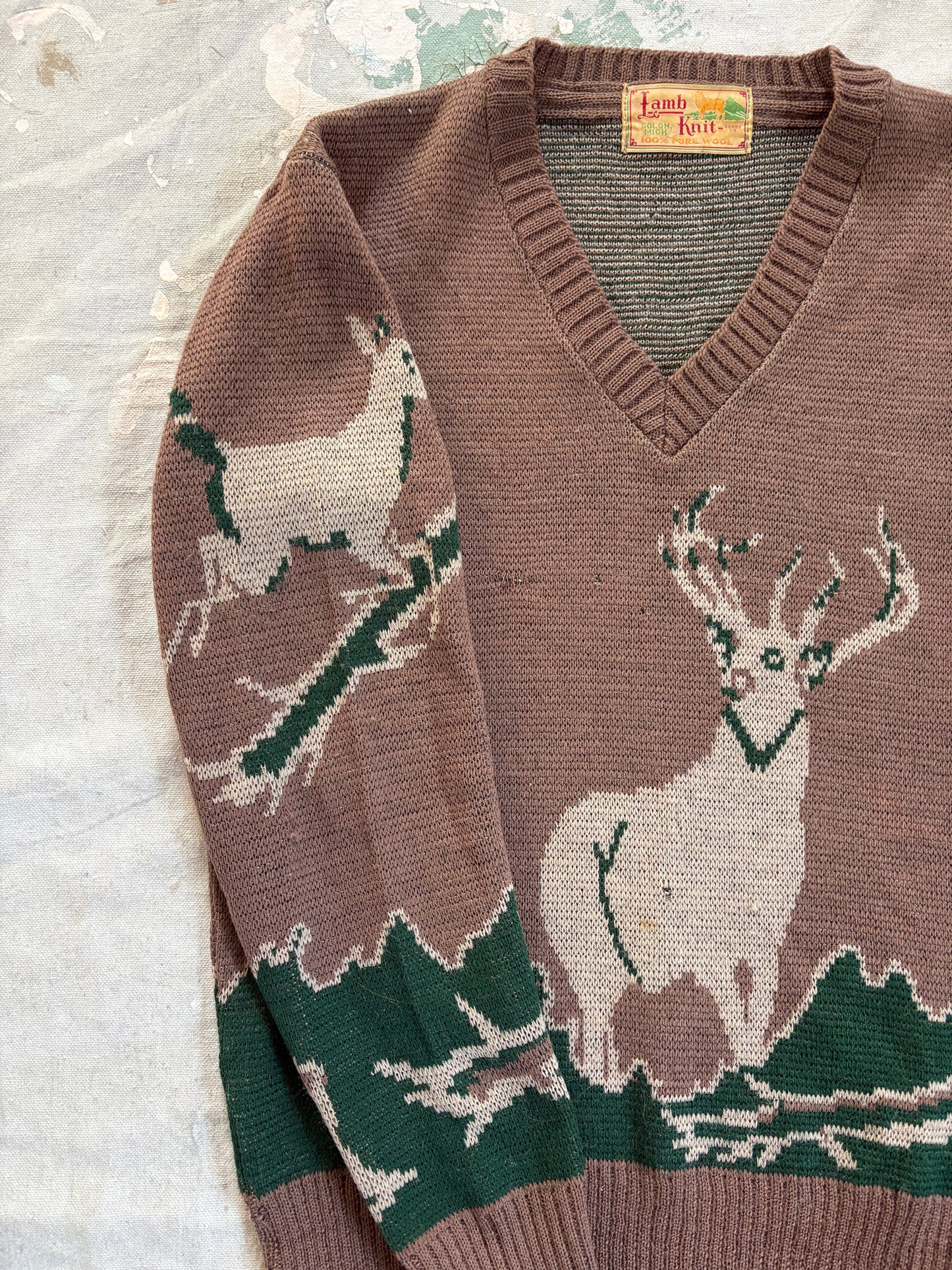 Vintage 40s/50s Lamb Knit Deer Sweater