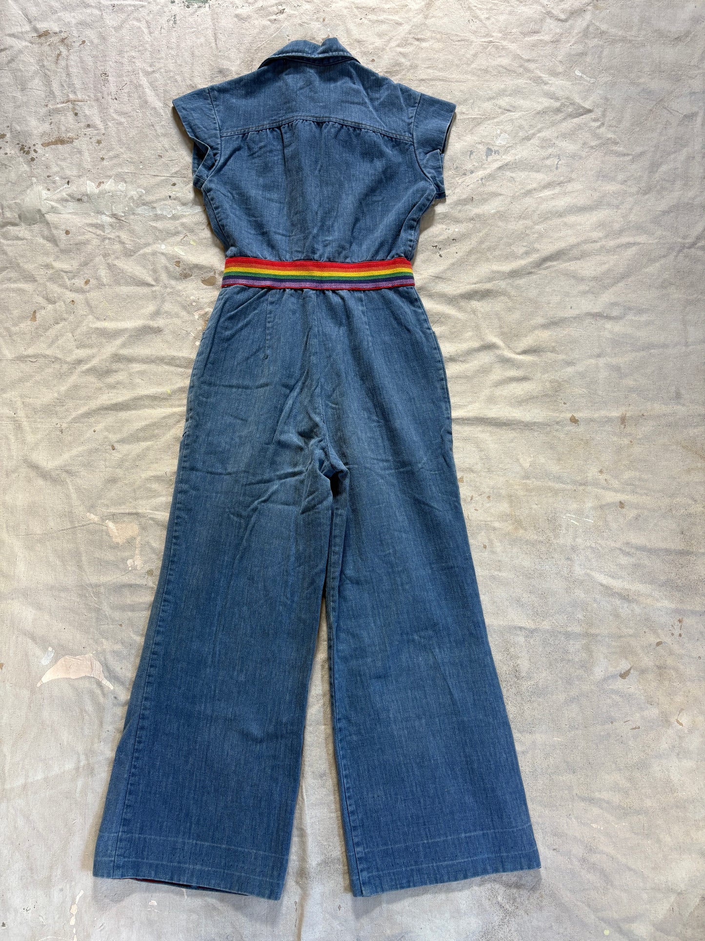 Vintage 70s Denim Jumpsuit Rainbow Detail