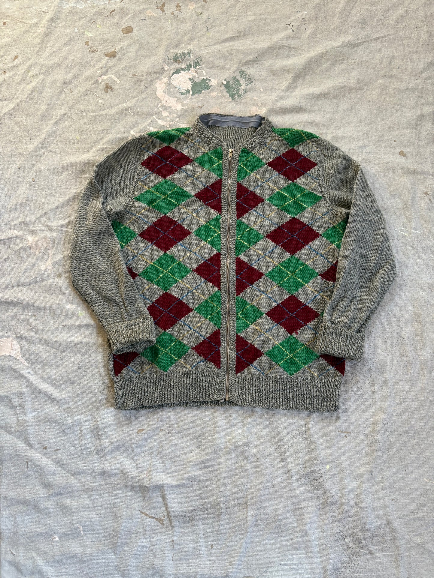 Vintage 40s/50s Argyle Knit Cardigan