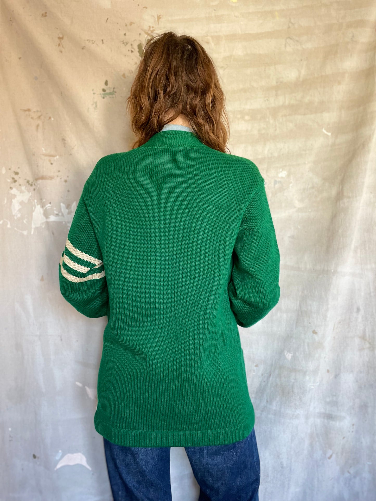60s Kelly Green Varsity Sweater