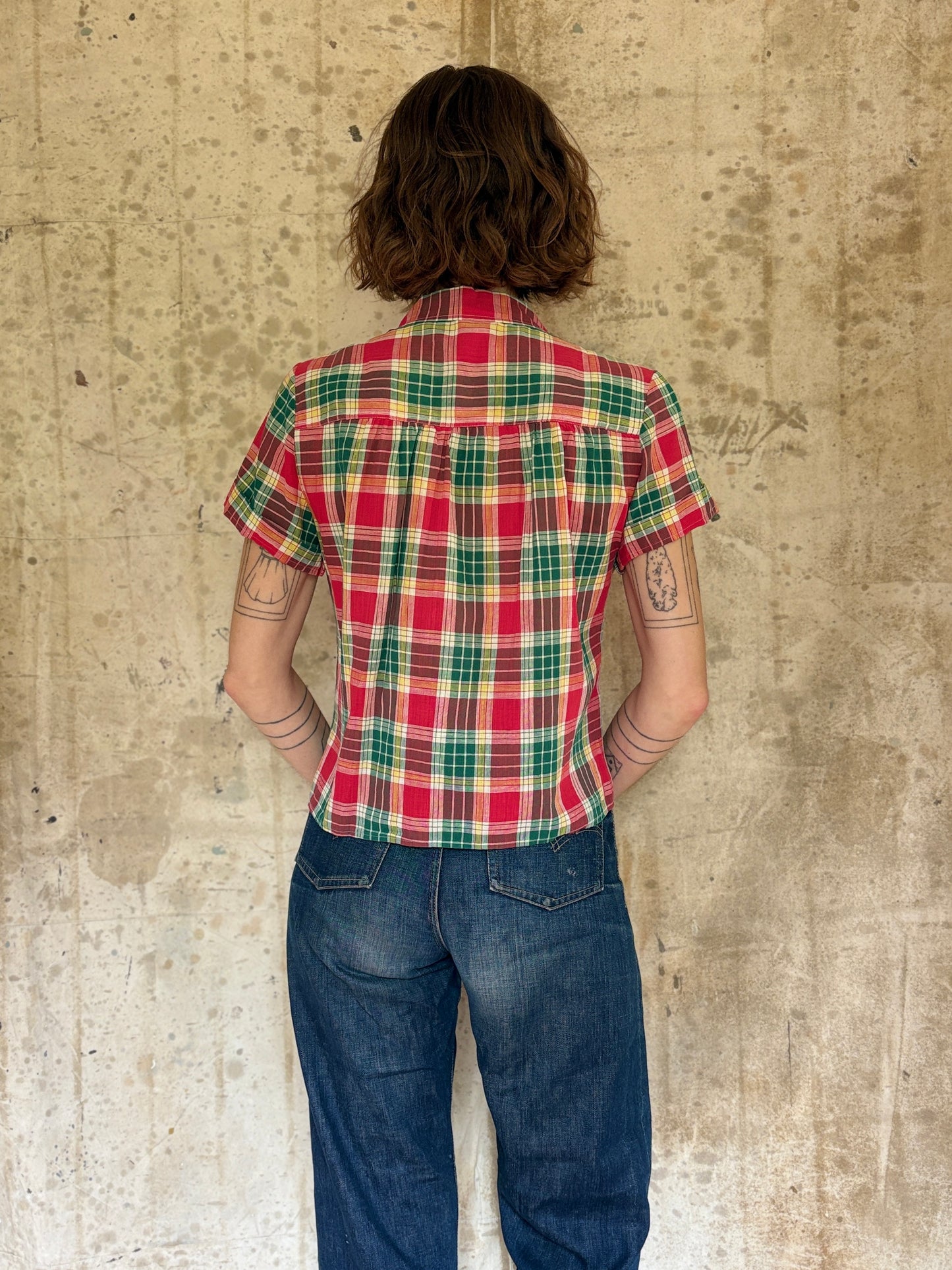 50s Bermuda Plaid Blouse