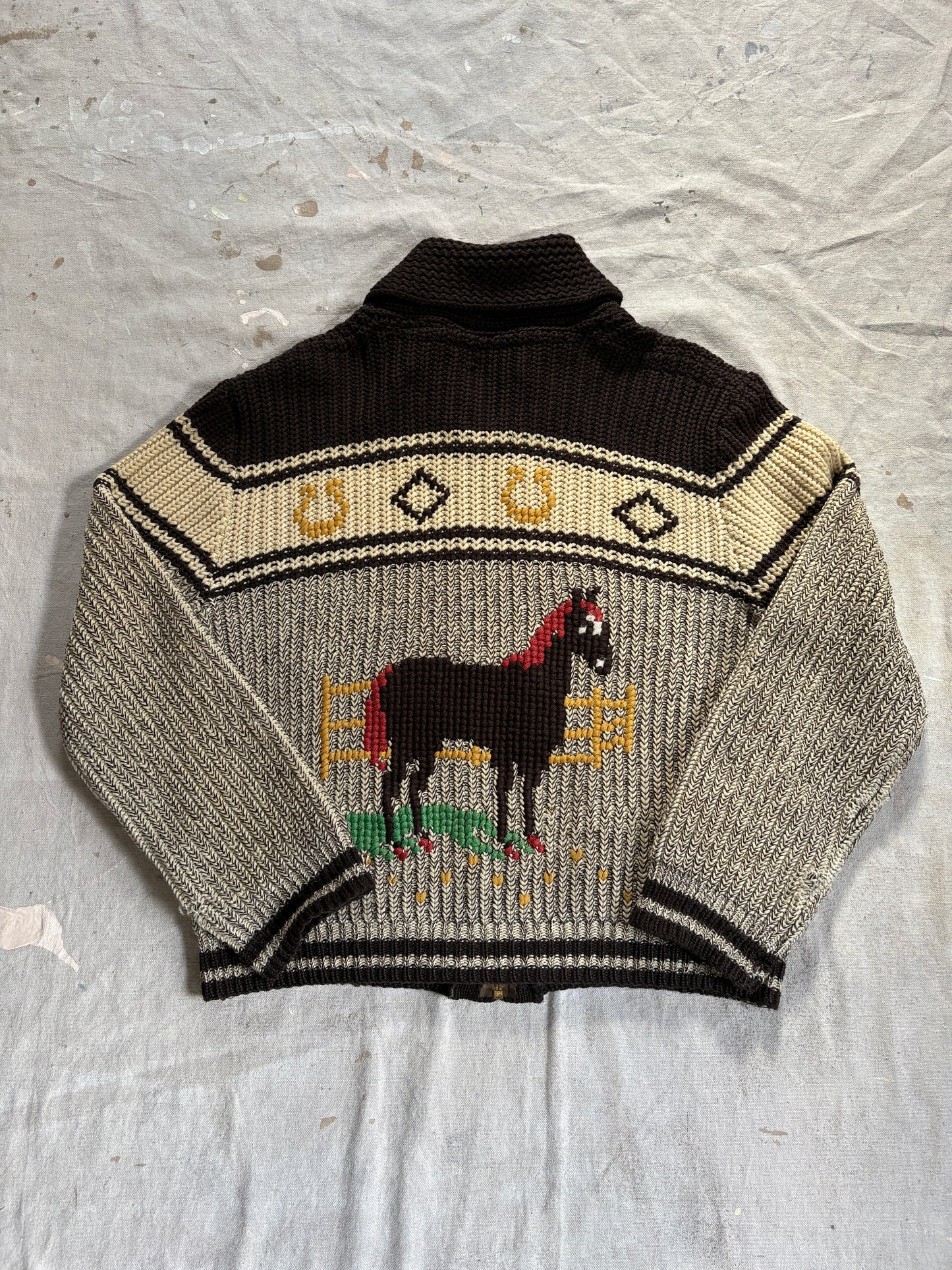 60s Horse Shawl Collar Sweater