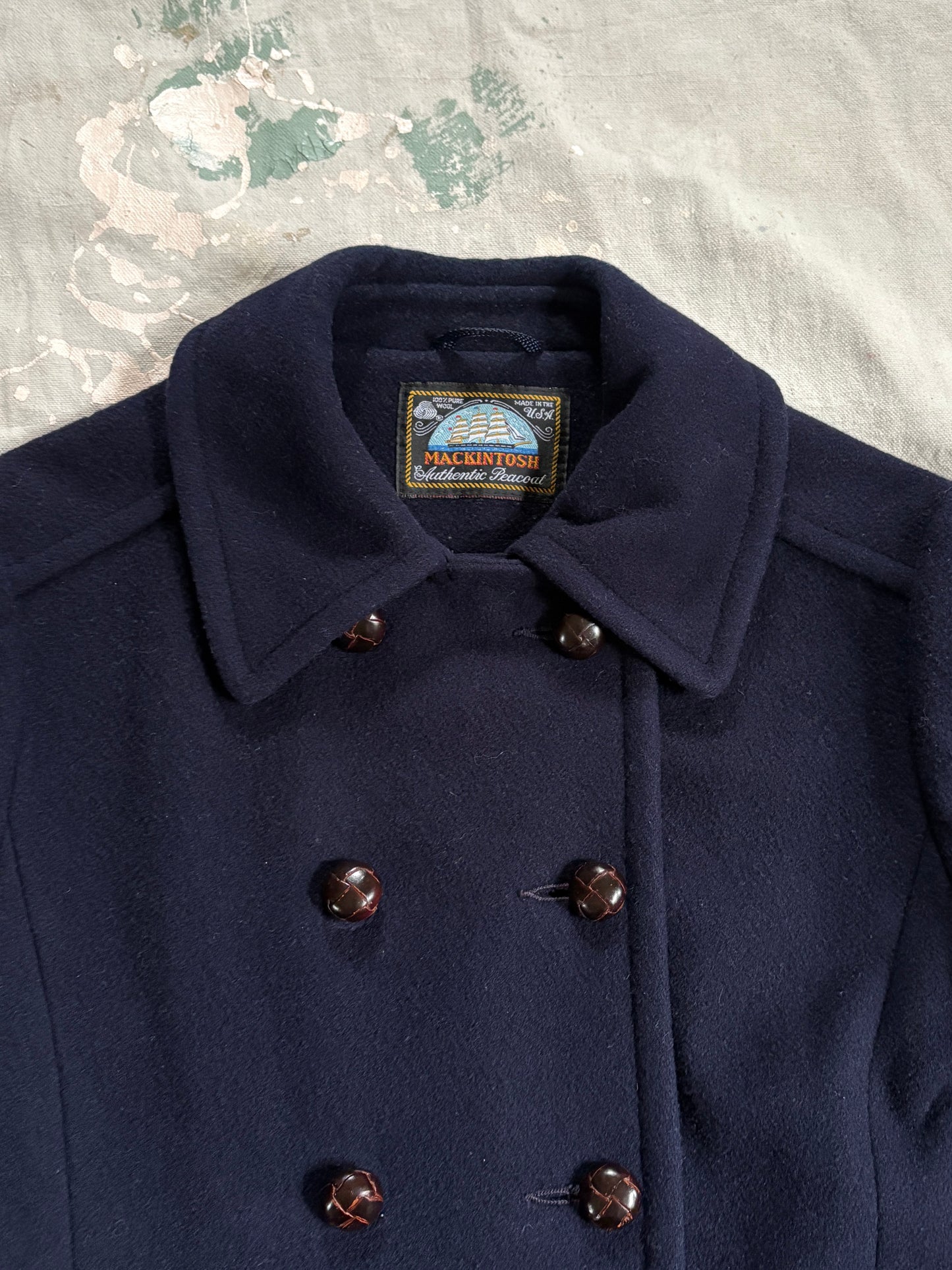 80s Navy Blue Double Breasted Peacoat