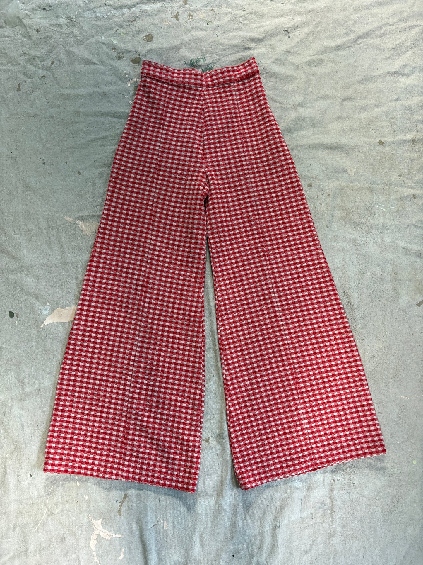 Vintage 70s Red Gingham Elephant Bell Bottom Pants