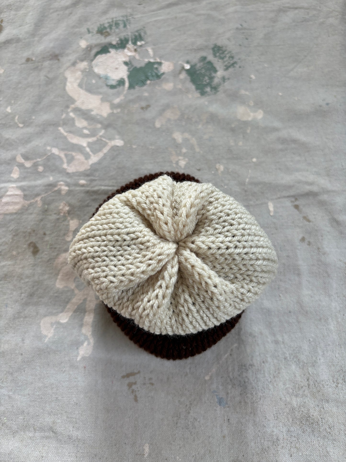 90s Hand Knit Reversible Chocolate Brown And Ecru Beanie