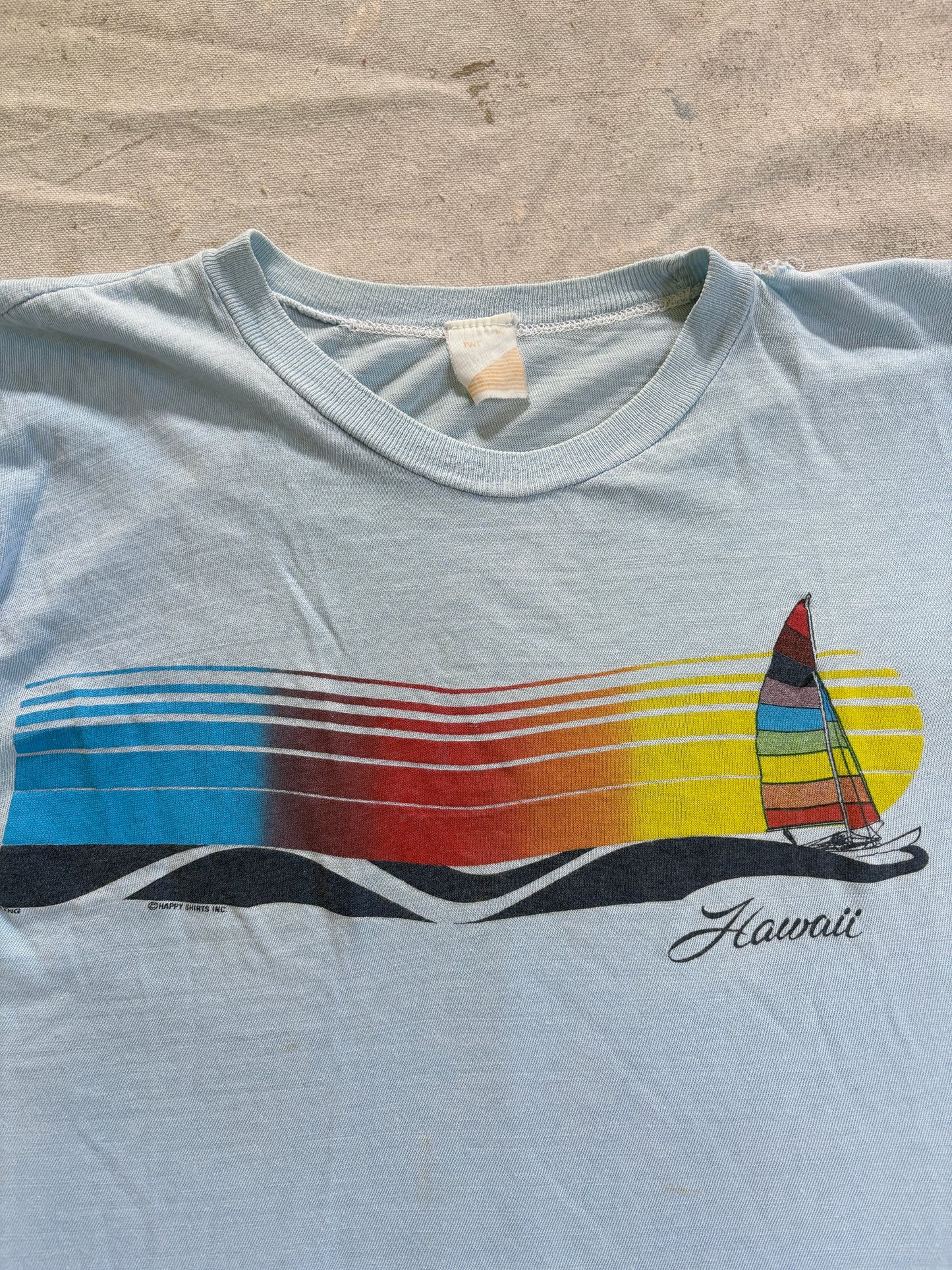 Vintage 80s Rainbow Sailboat Hawaii Tee
