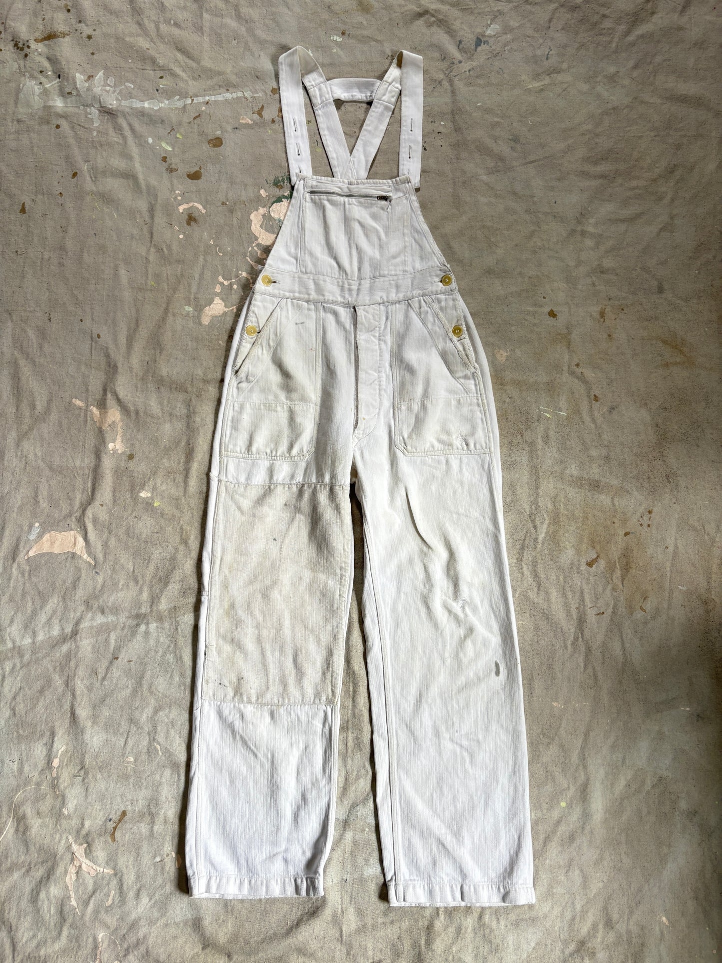 60s White HBT French Workwear Overalls