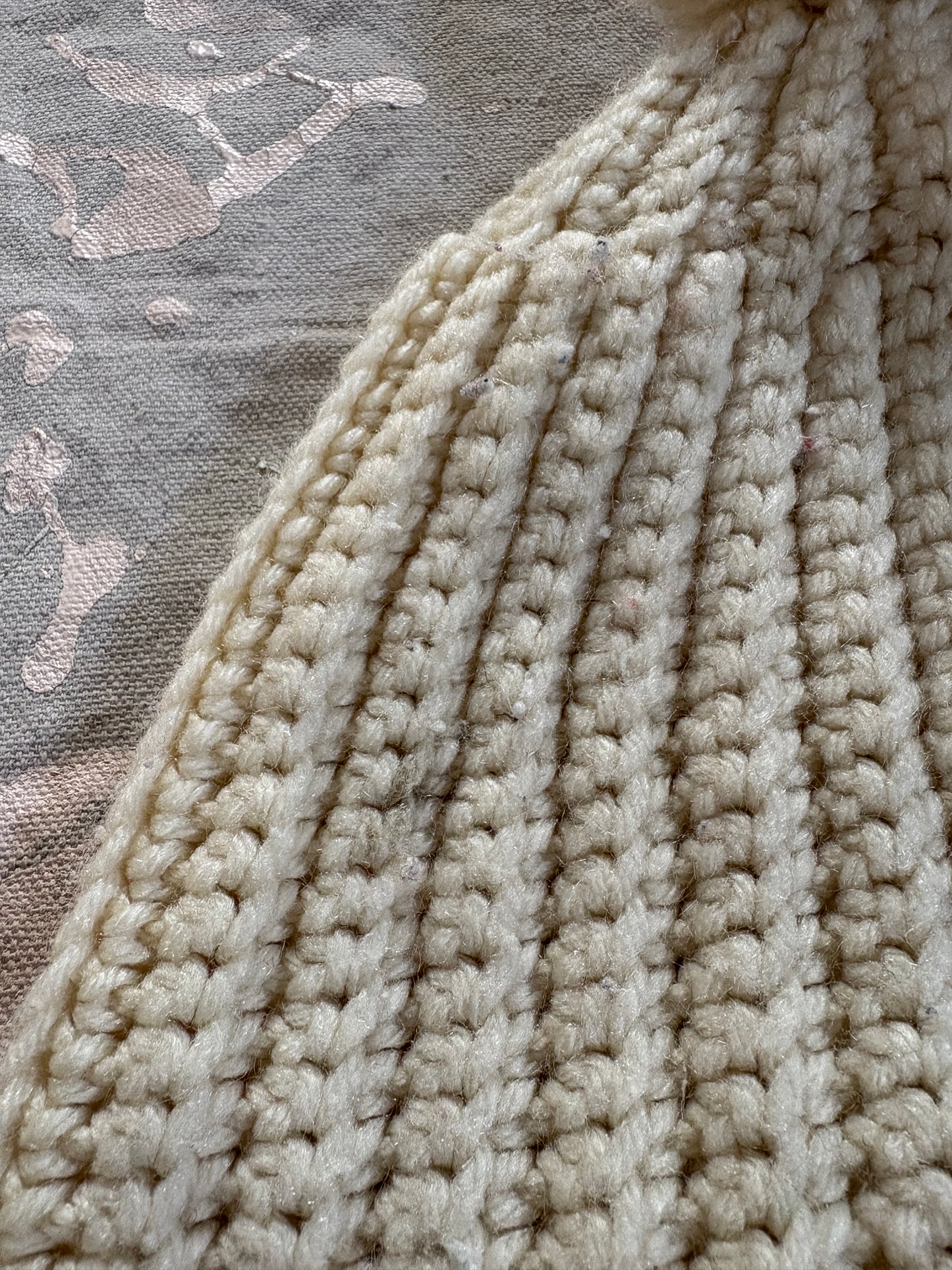 80s Hand Knit Pom Pom Ecru Beanie