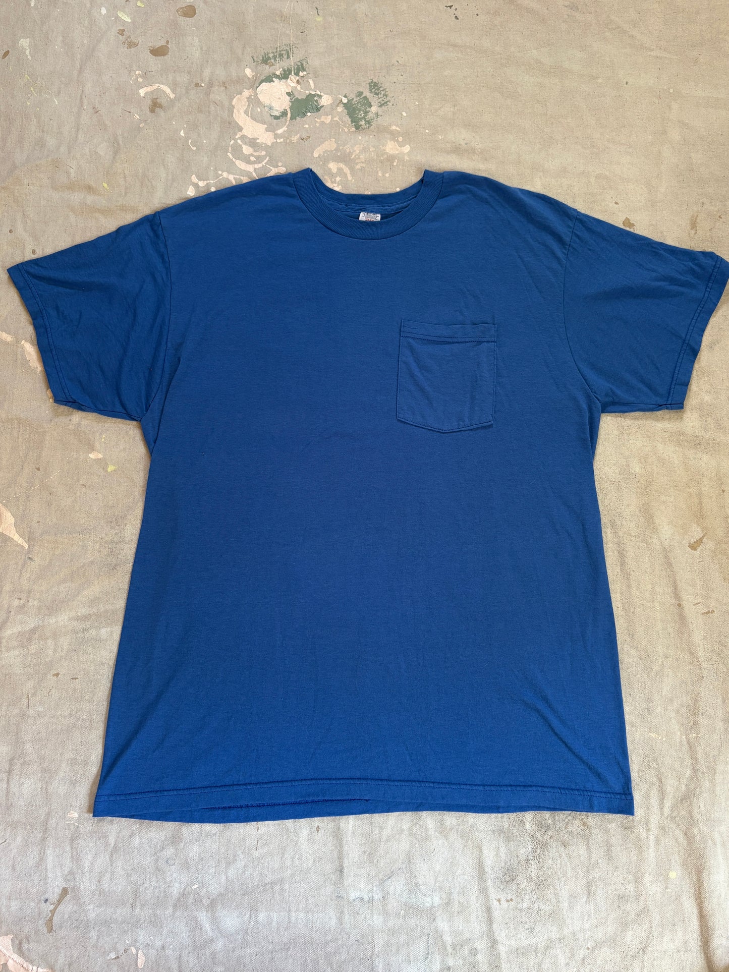 Vintage 90s Blank Blue Pocket Tee