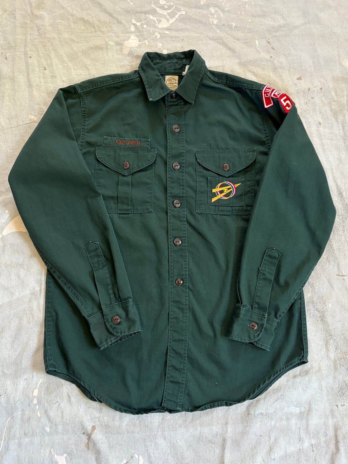 Vintage 60s BSA Boy Scouts Green Button Up Shirt