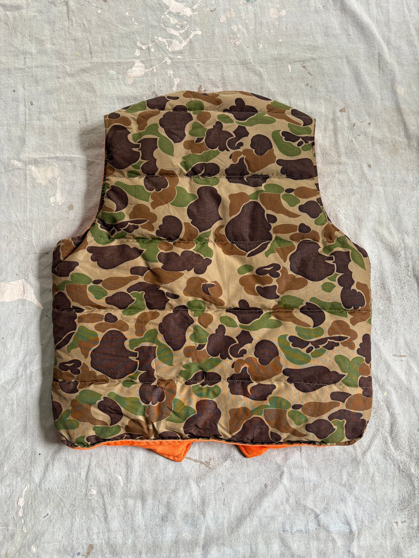 Vintage 80s Eddie Bauer Reversible Goose Down Orange Camo Vest
