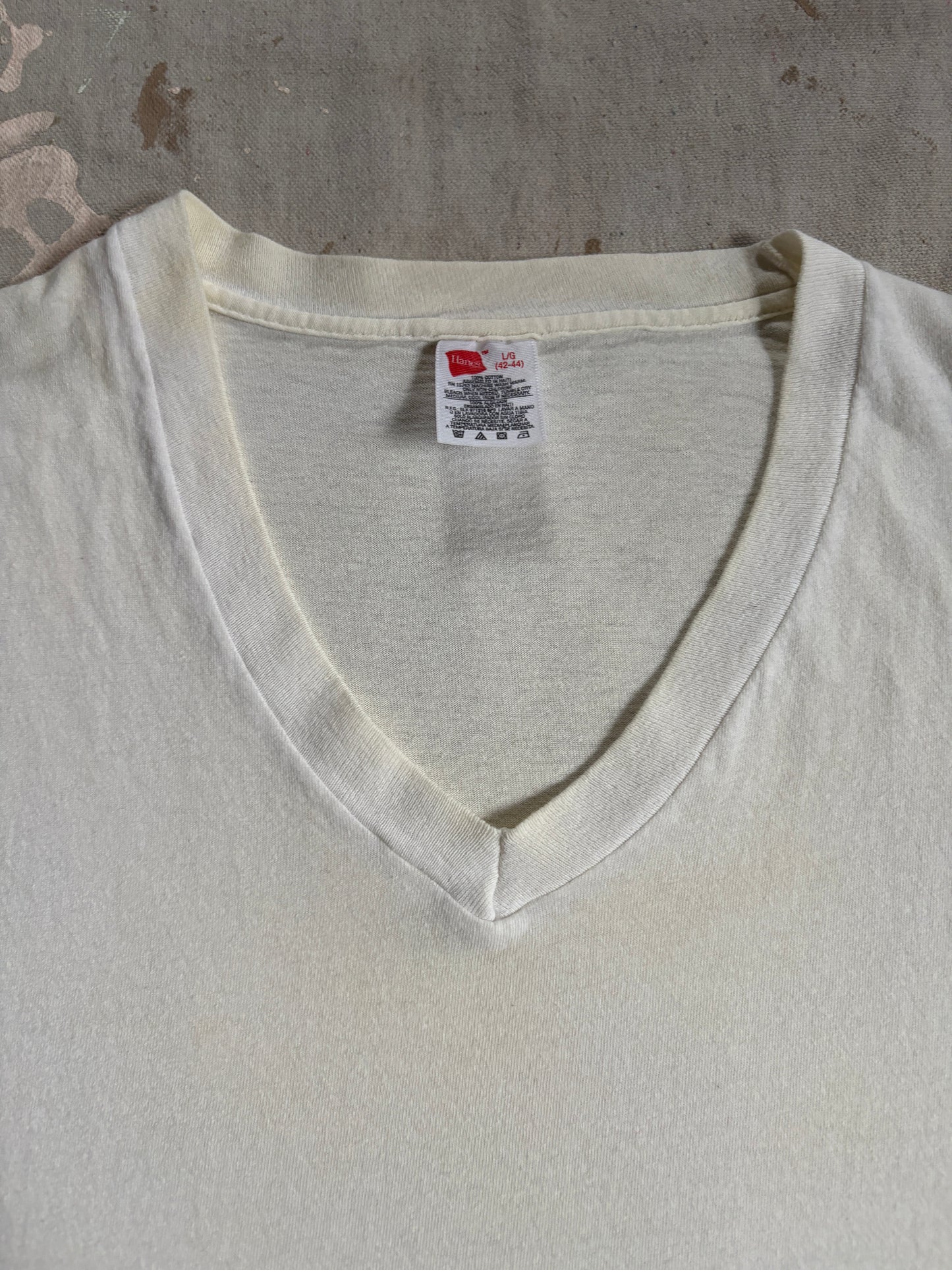Vintage 90s Hanes Blank White V-neck Tee
