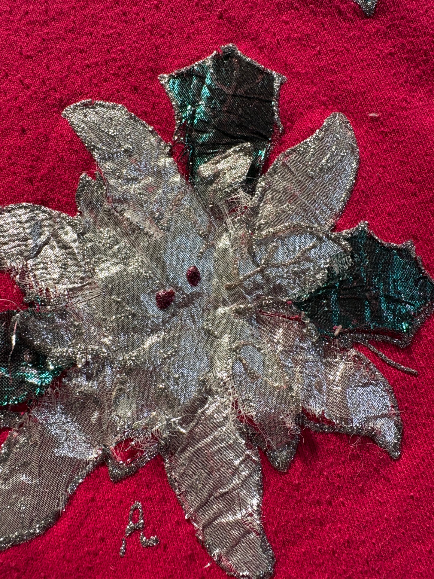Vintage 80s Handmade Silver Poinsettia “Ugly Christmas” Sweatshirt