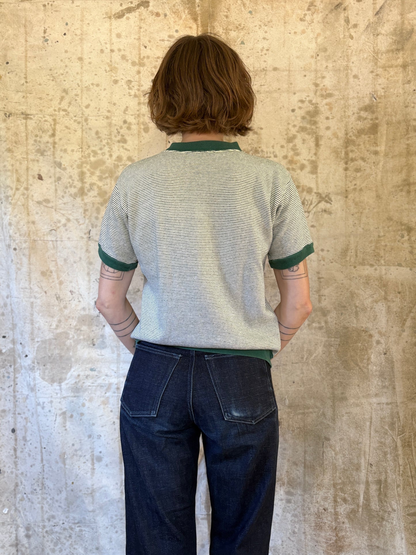 Vintage 60s Notre Dame Stripe Short Sleeve Sweatshirt