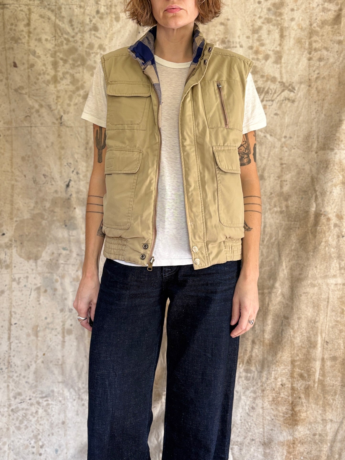 80s Reversible Gingham Blue Tan Vest