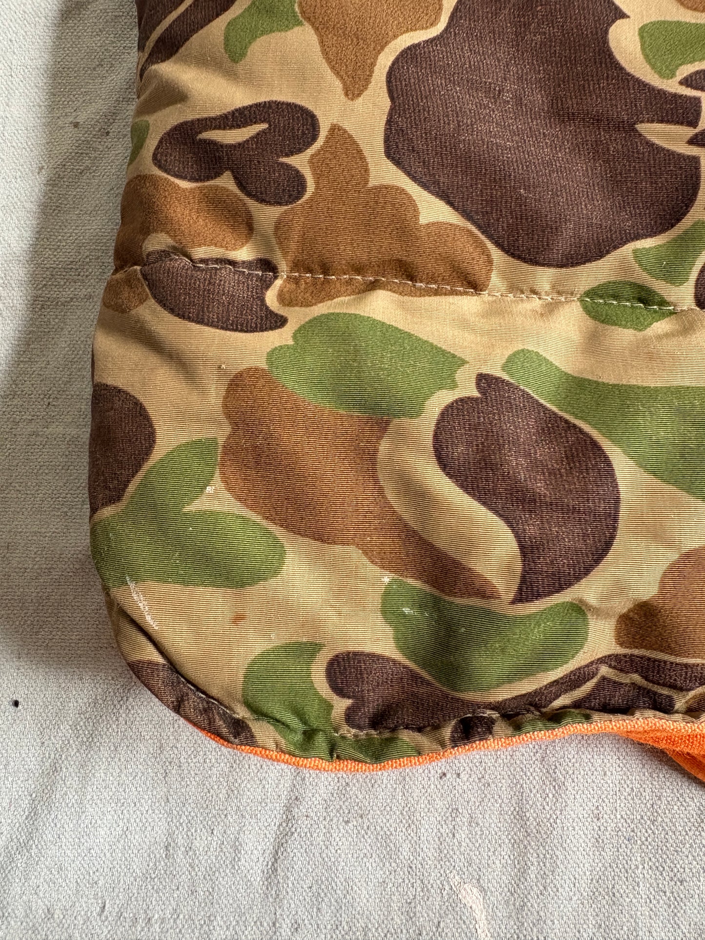 Vintage 80s Eddie Bauer Reversible Goose Down Orange Camo Vest
