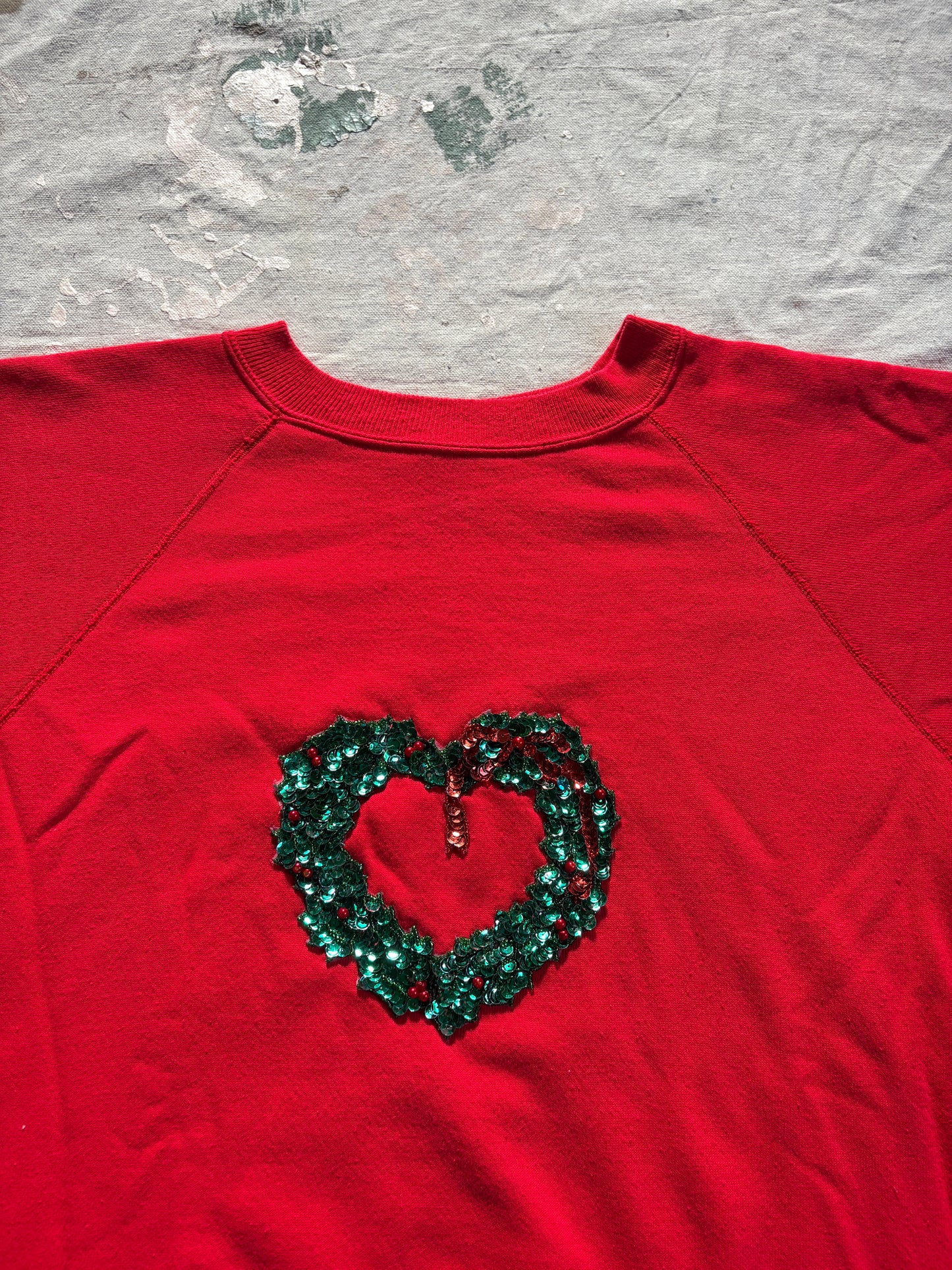 Vintage 90s Sequence Heart Wreath “Ugly Christmas” Sweatshirt
