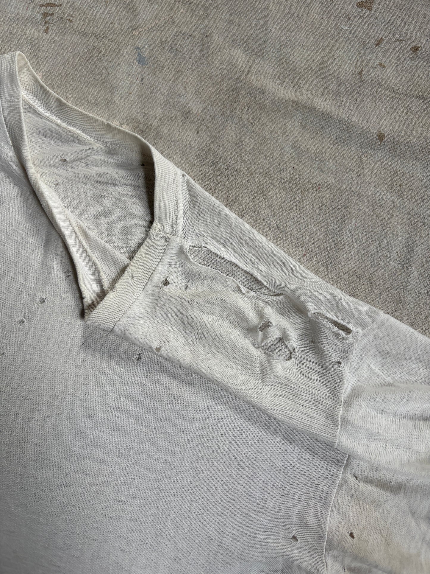 70s Thrashed Blank White Name Stencil Tee