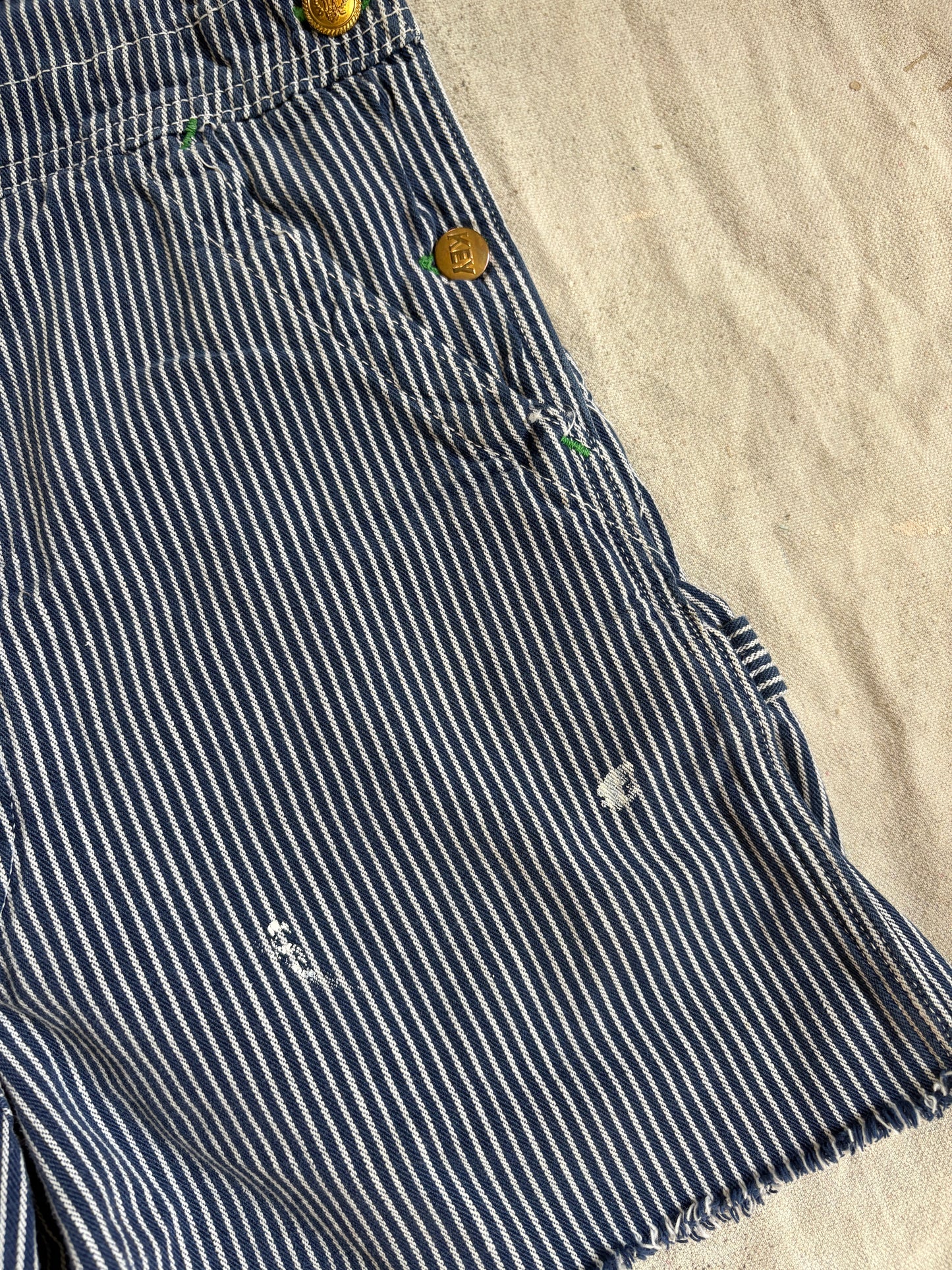 80s Key Imperial Hickory Stripe Overalls Cut-Off Shorts