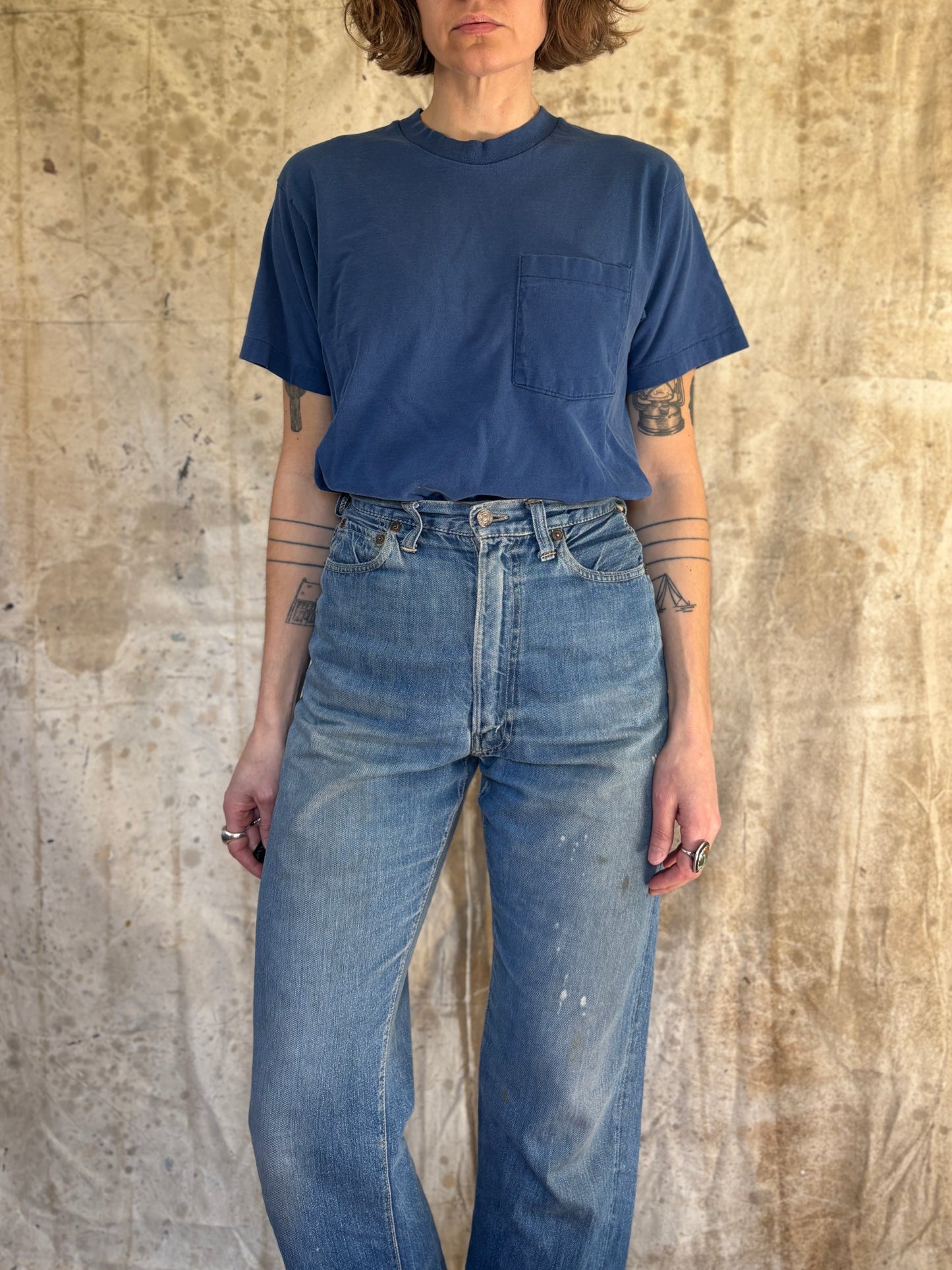 Vintage 80s Blank Blue Pocket Tee