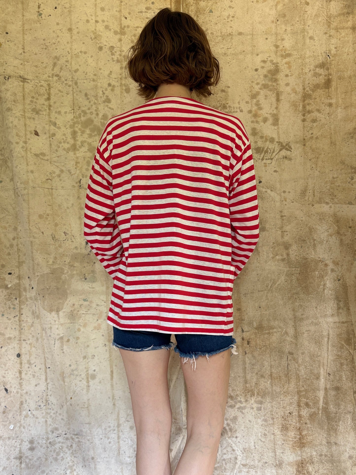 90s Red And White Striped Cardigan Tee