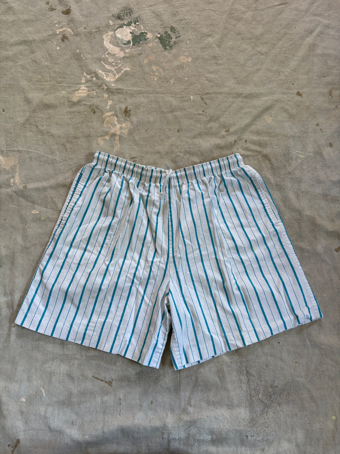 Vintage 80s Turquoise And White Striped Shorts