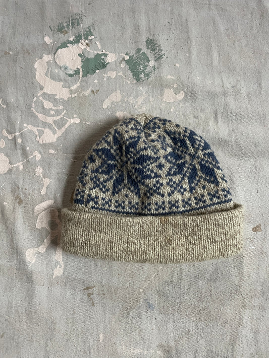 90s Oatmeal And Blue Snowflake Hat