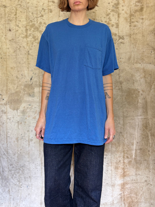 Vintage 90s Blank Blue Pocket Tee