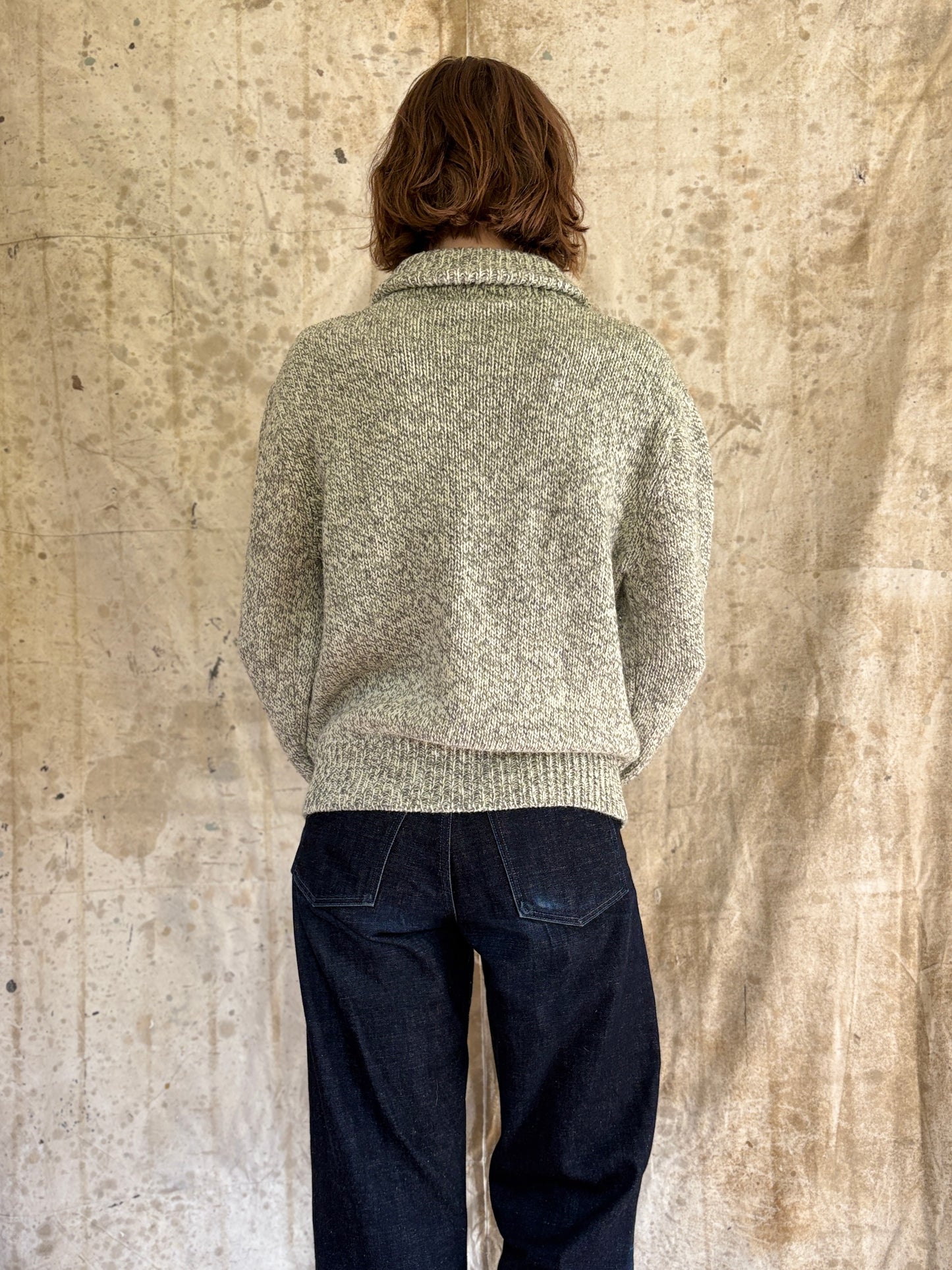 80s Speckled Gray Shawl Collar Sweater