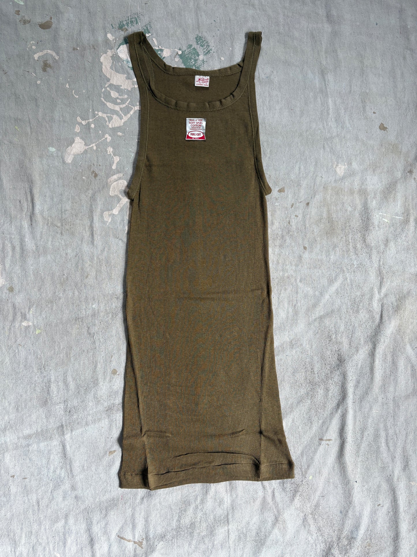 50s Deadstock Green Brown Ribbed Tank Top