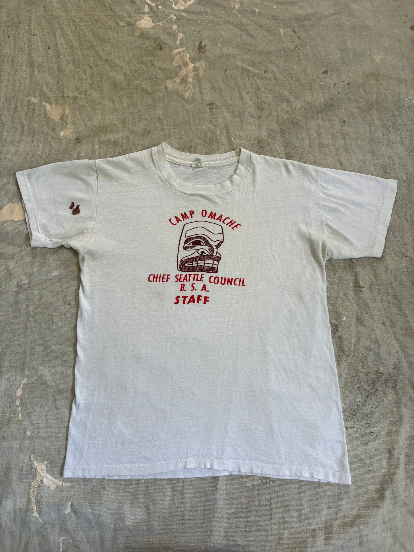 Vintage 70s Camp Omache Chief Seattle Council BSA Staff Tee