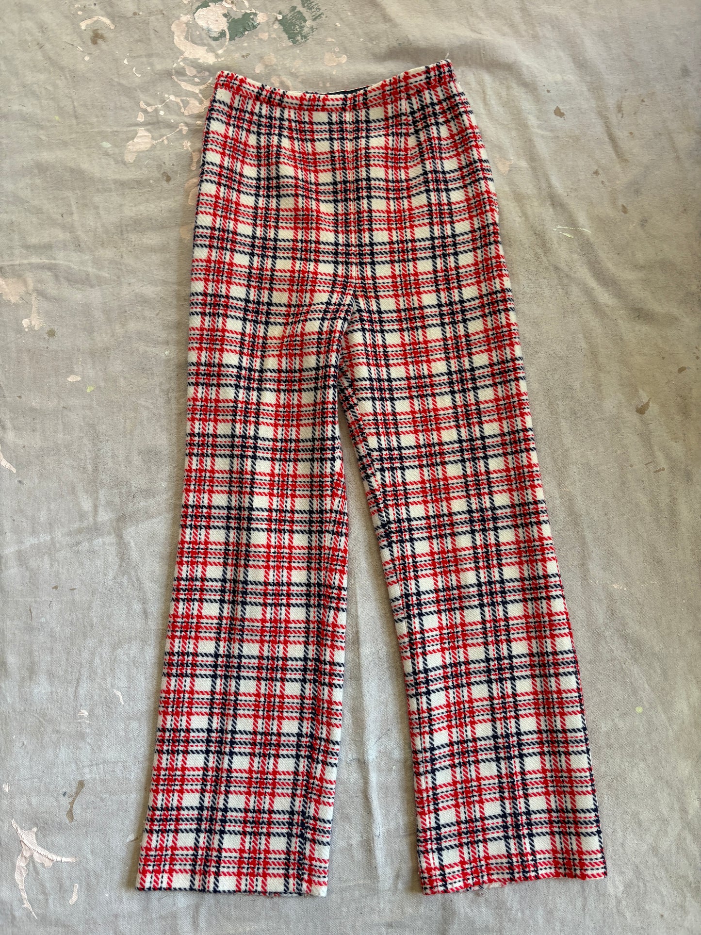 Vintage 70s/80s Red White Blue Plaid Vest Wide Leg Pants Set