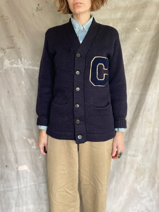 50s Navy Blue Letterman Sweater “C”