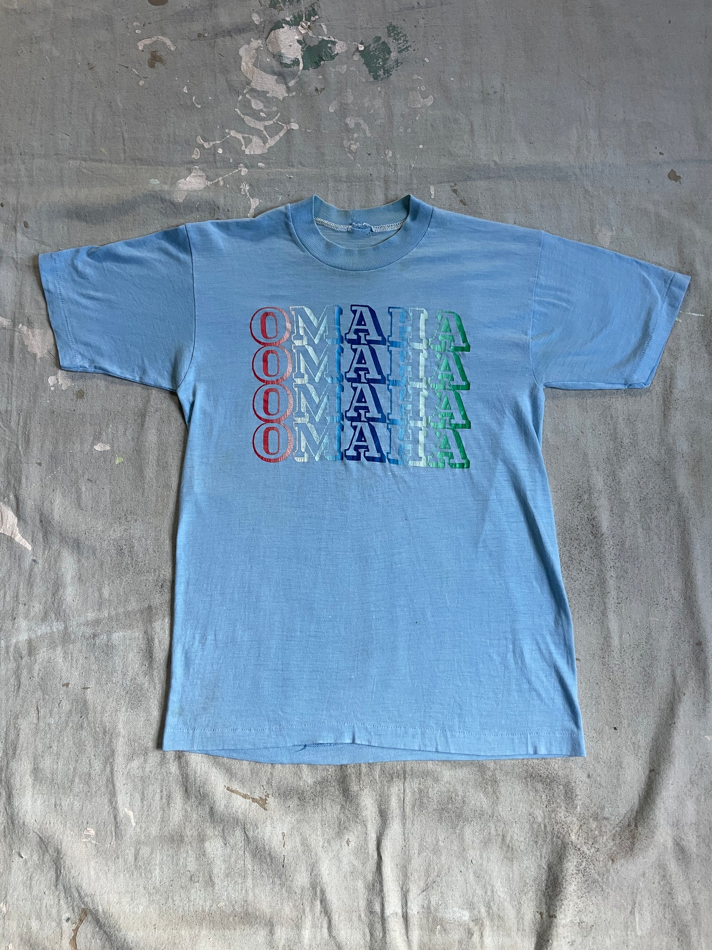 80s Omaha Nebraska Rainbow Lettering Tee