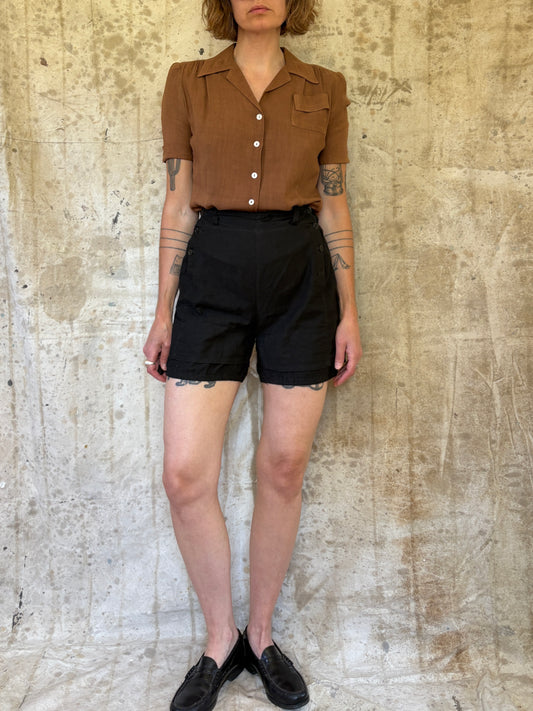 Vintage 30s Fall Front Black Gym Shorts