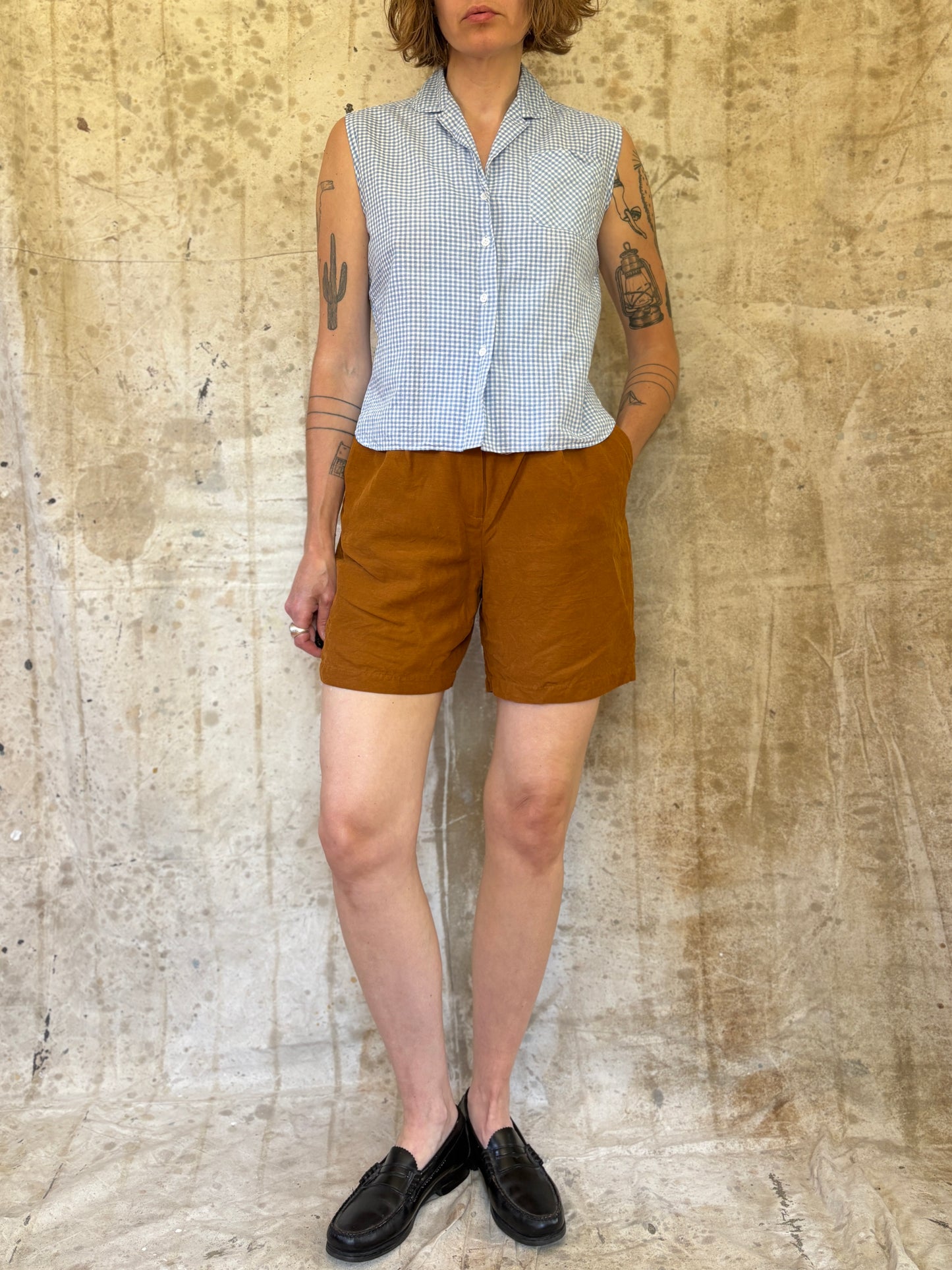Vintage 60s Blue Gingham Sleeveless Blouse