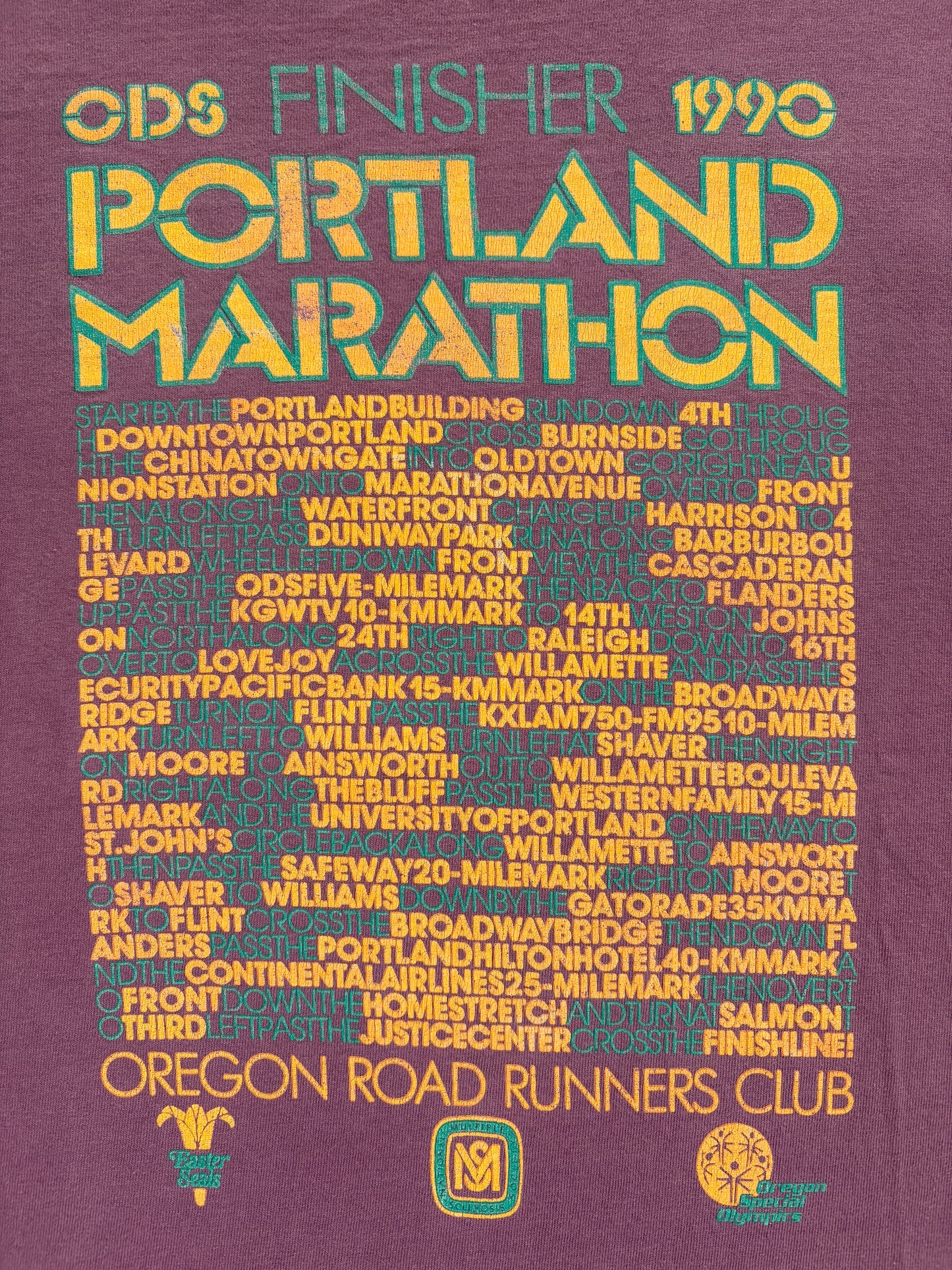Vintage 1990 Portland Marathon Directions Finisher Long Sleeve Tee
