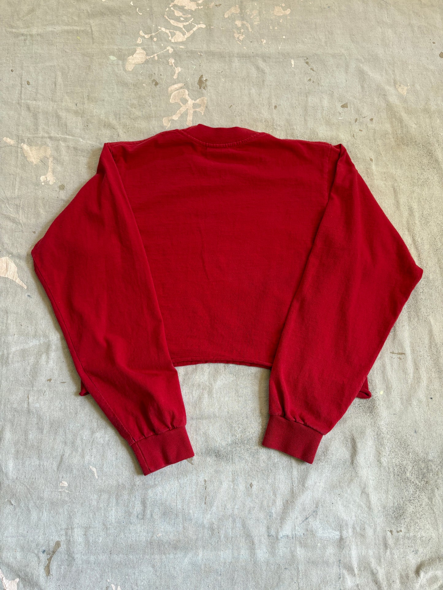 Vintage 90s Blank Red Cropped Long Sleeved Tee