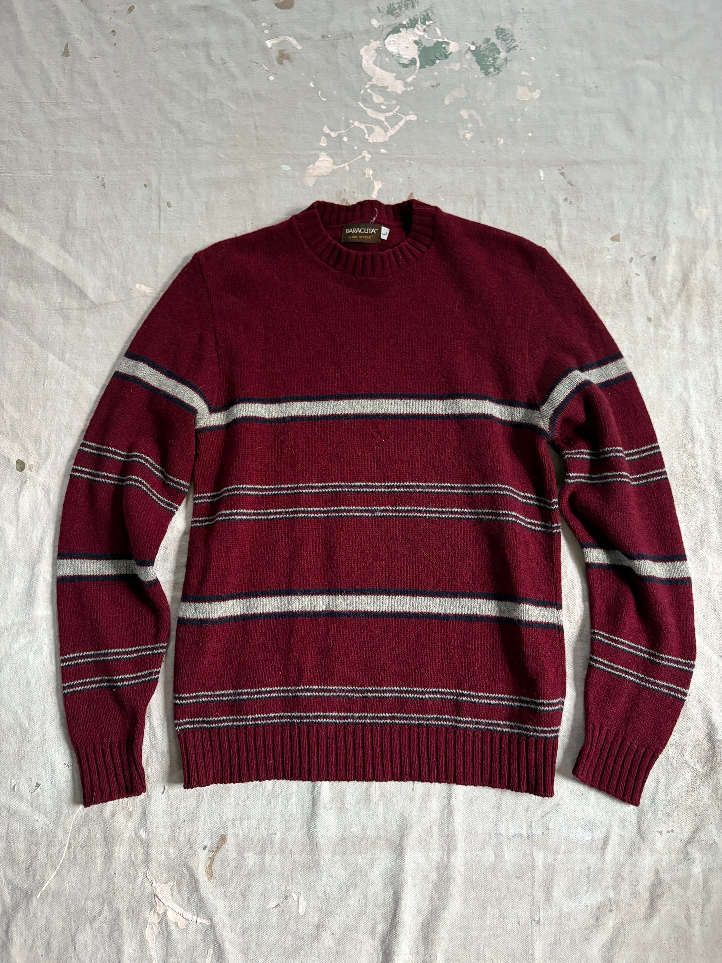 80s Maroon Gray Navy Striped Knit Sweater