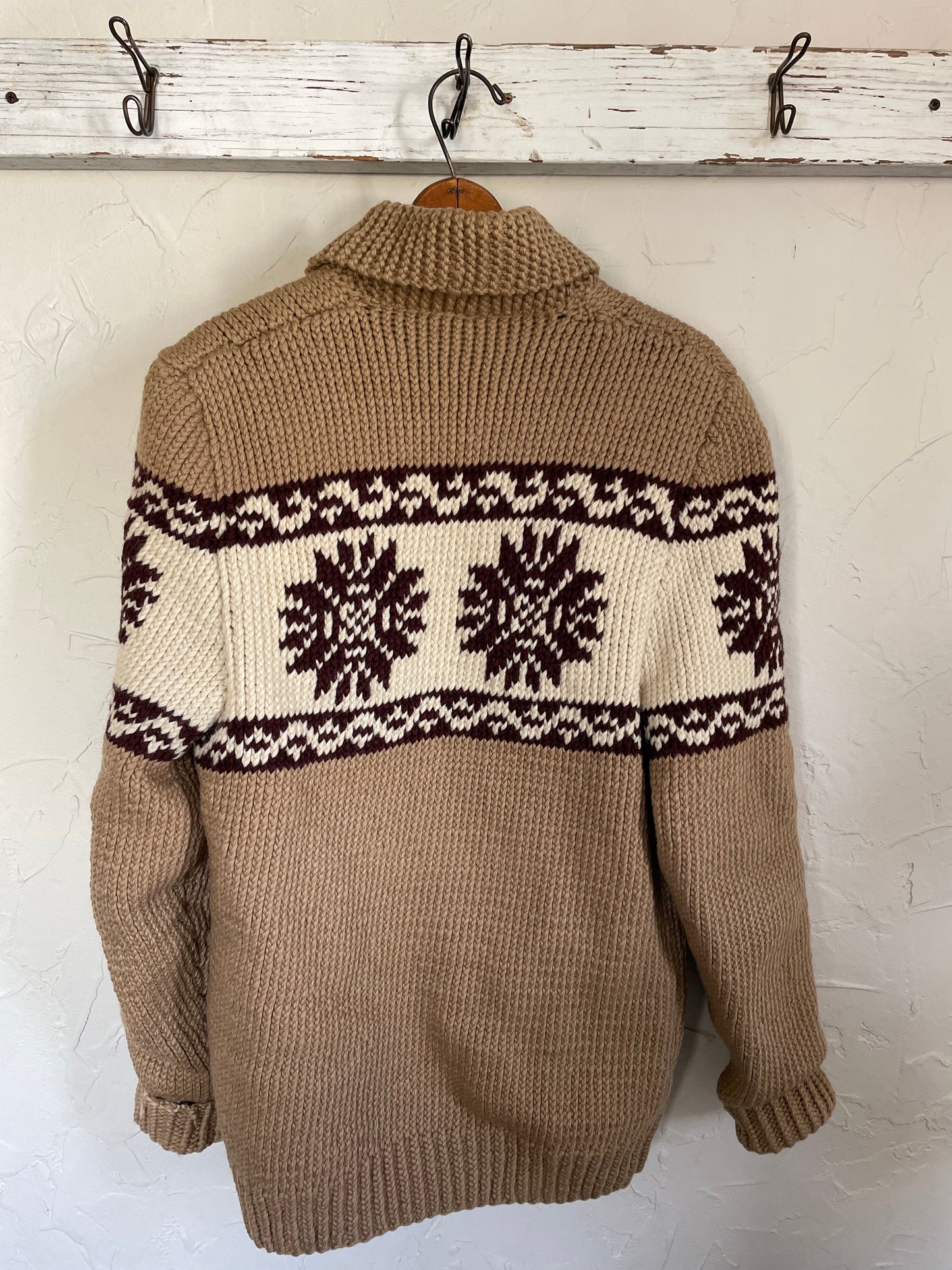 70s Handknit Shawl Collar Snowflake Sweater