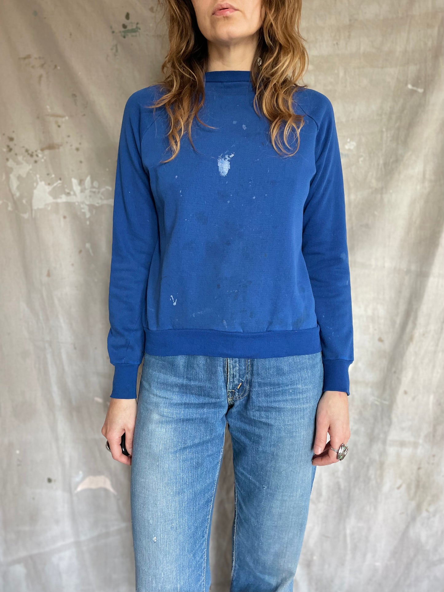 80s Royal Blue Paint Stained Sweatshirt