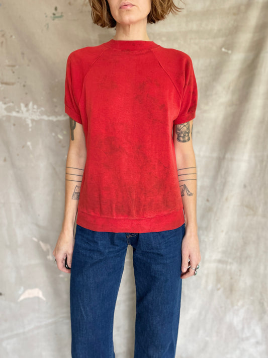 Vintage 70s Blank Red Short Sleeve Sweatshirt