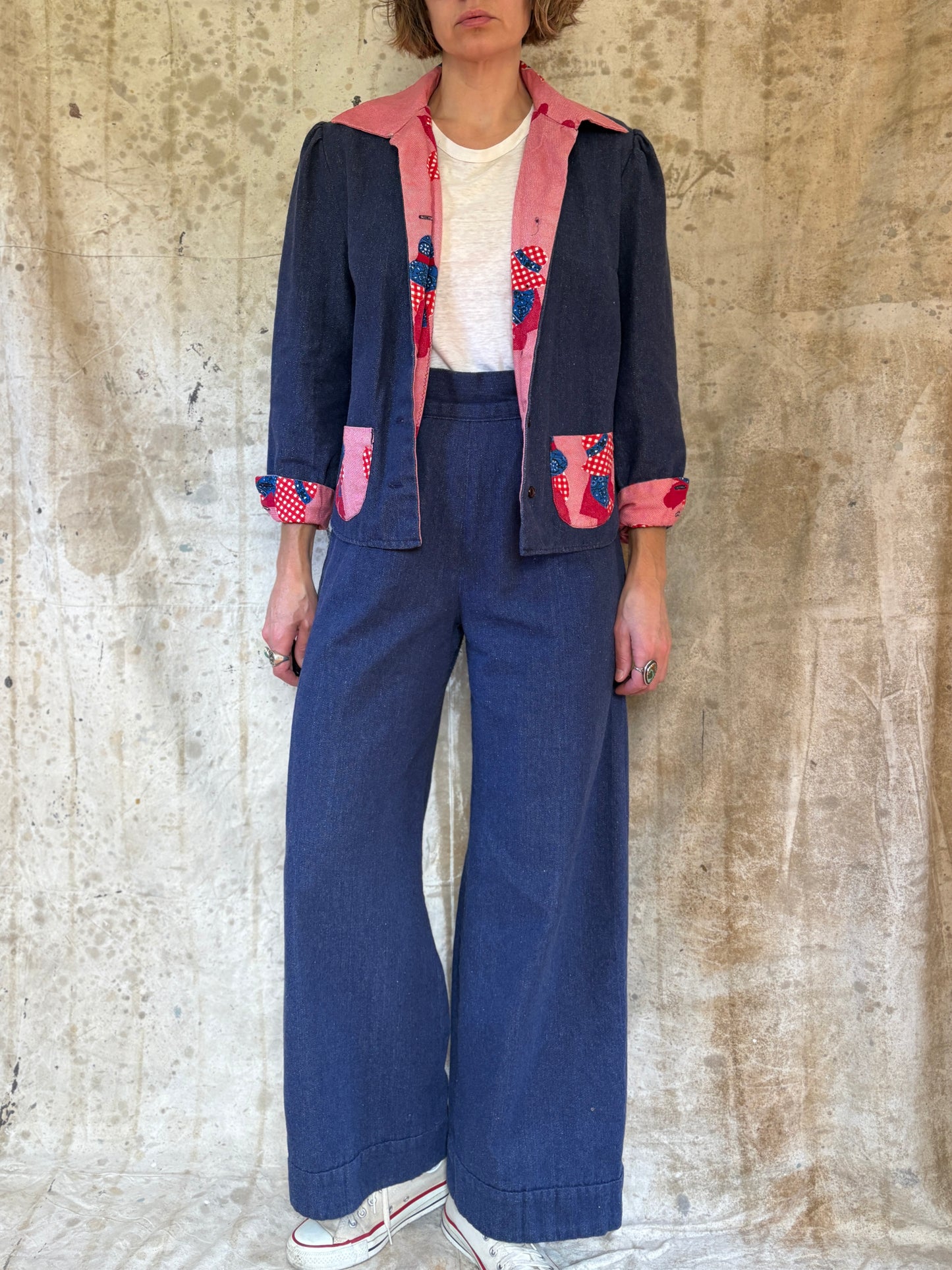 Vintage 70s/80s Handmade Denim Jacket Wide Leg Pant Set