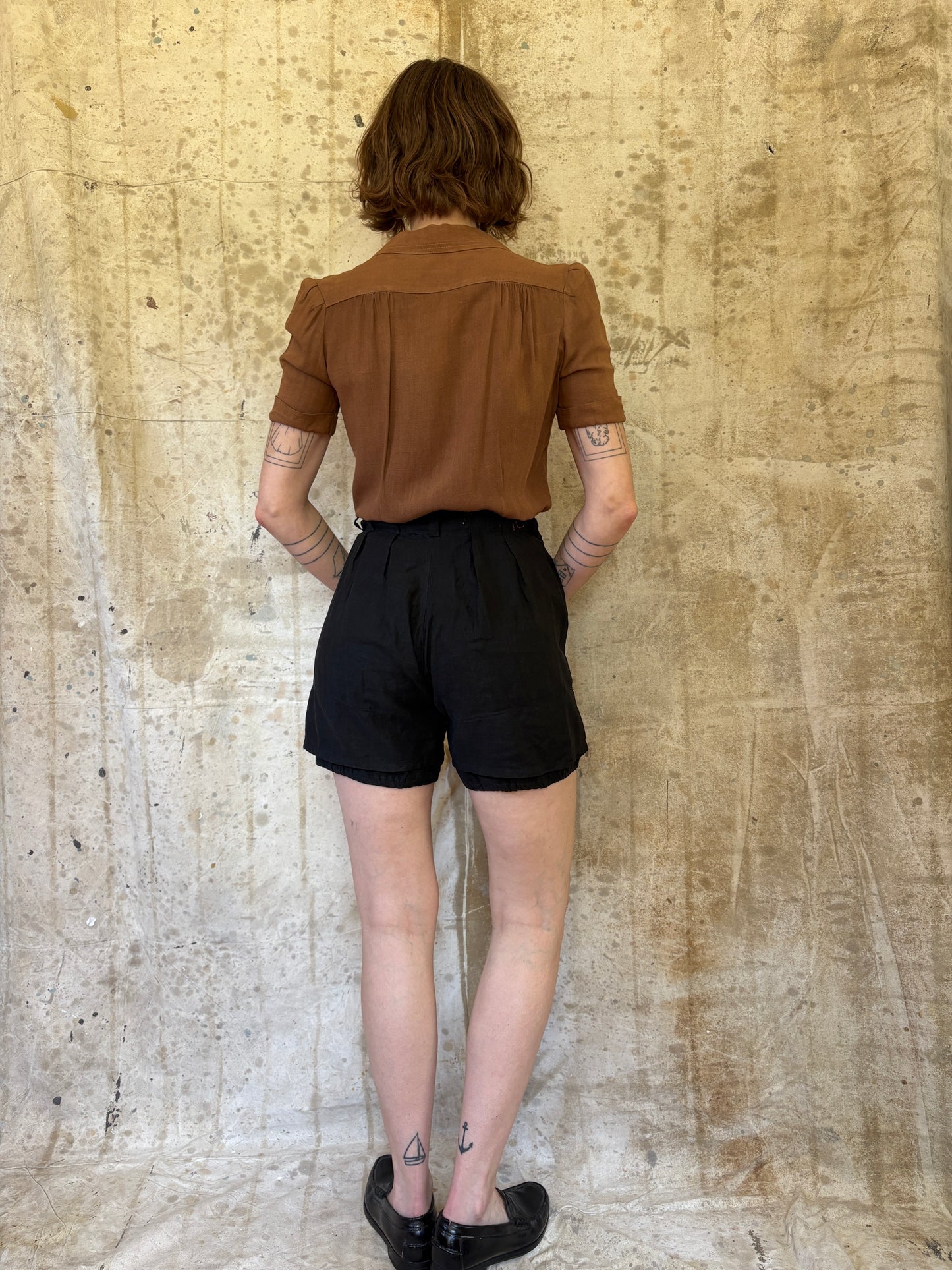 Vintage 30s Fall Front Black Gym Shorts