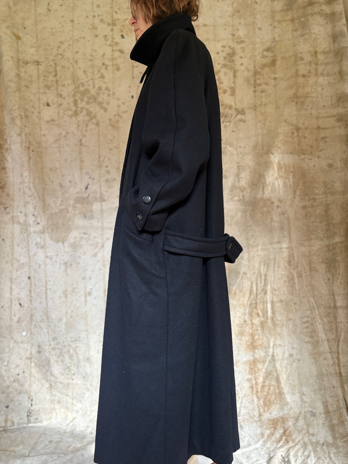 90s Black Wool Peacoat