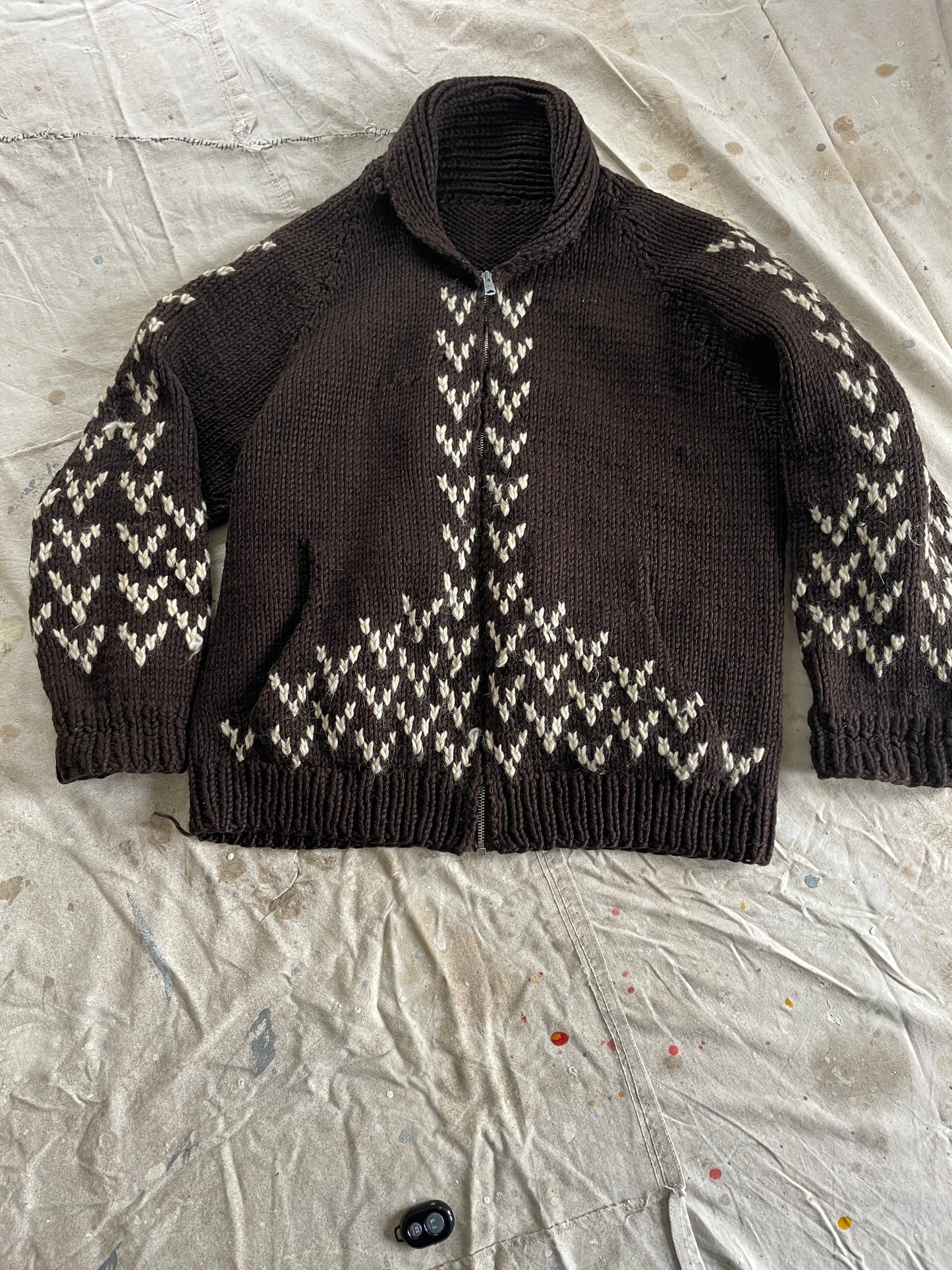 60s Hand Knit Shawl Collar Sweater