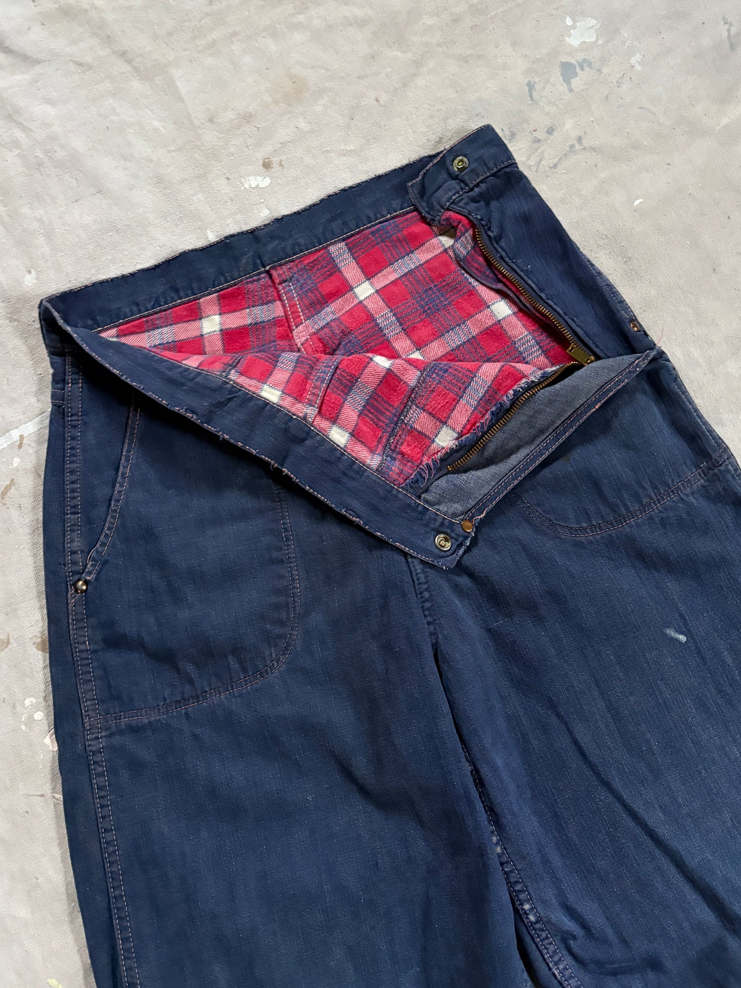 Vintage 50s Flannel Lined Side Zip Jeans
